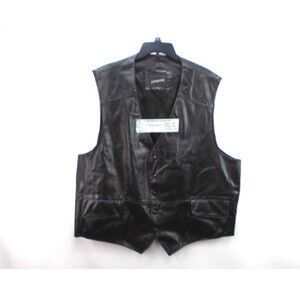 Vintage JC Penny Top Grain Leather Vest Mens Size L Black Zip Biker Satin Lined